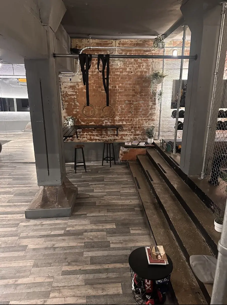 Amor Therapies and State of Change Clinic — Rings and a pull-up bar in the exposed-brick corner.